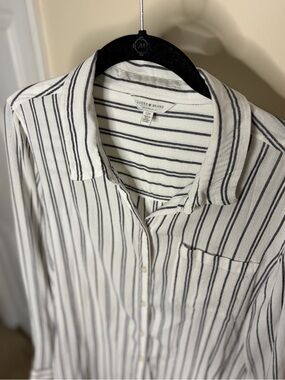 Lucky Brand White Shirt with Black Vertical Stripes #1097